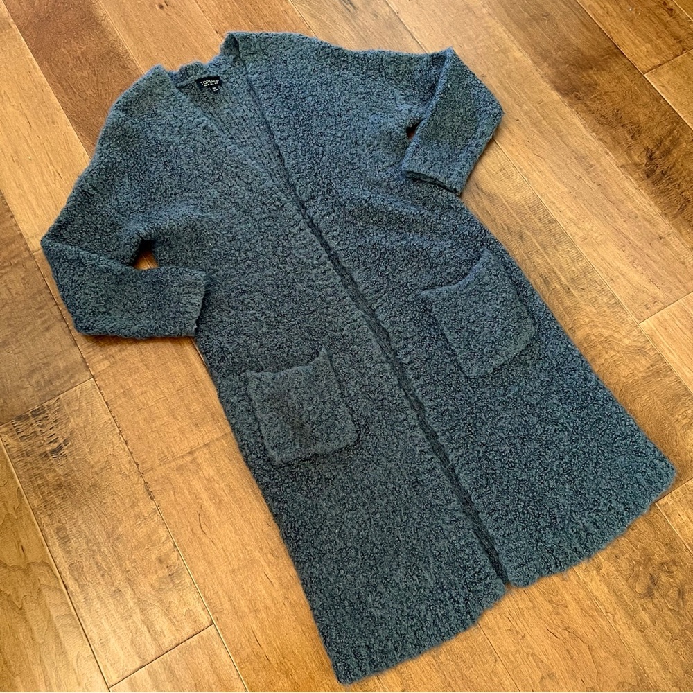 Topshop Knee Length Grey Drop Shoulder Sherpa Cardigan - Size 4 (EUC)
